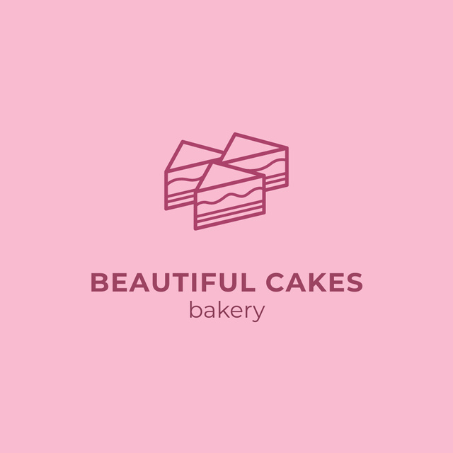 Bakery Promotion with Aromatic Pieces Of Cake In Pink Logo Šablona návrhu