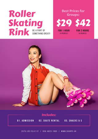Rollerskating Rink Offer with Girl in Skates Poster Modelo de Design