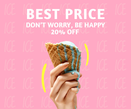 Yummy Ice Cream Cone With Discount Offer Large Rectangle Πρότυπο σχεδίασης