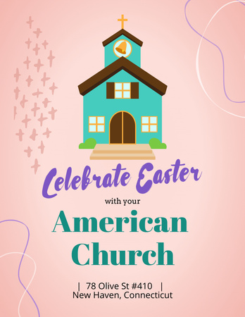 Plantilla de diseño de Easter Announcement with Illustration of Church Flyer 8.5x11in 