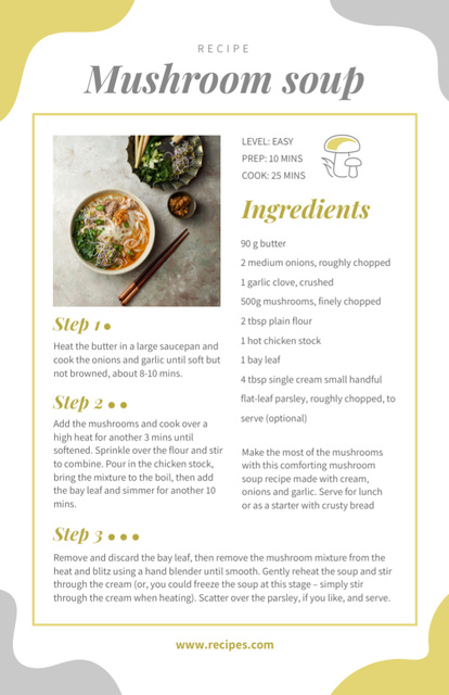 Mushroom Soup Cooking Recipe Card Πρότυπο σχεδίασης