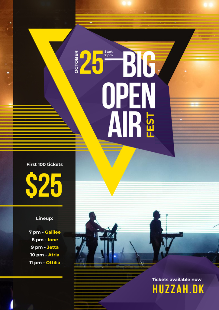 Open Air Fest Invitation with Band on Stage Poster A3 Design Template