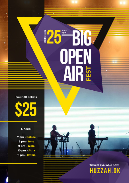 Open Air Fest Invitation with Band on Stage Poster A3 Tasarım Şablonu
