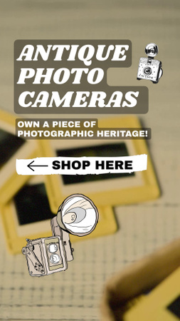 Ontwerpsjabloon van TikTok Video van Aanbieding antieke fotocamera's in de winkel