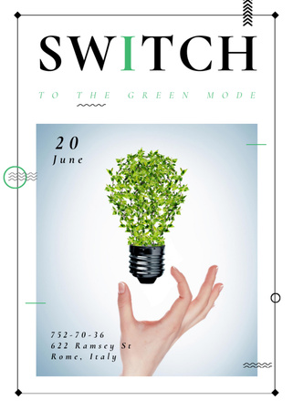 Eco Light Bulb with Leaves Invitation Design Template