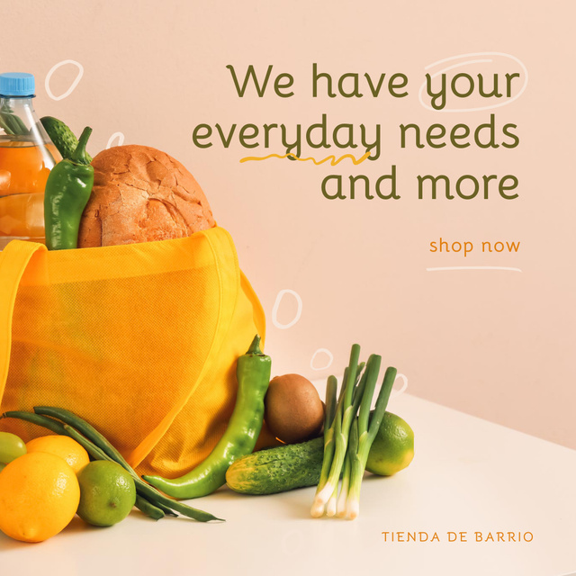 Ontwerpsjabloon van Instagram AD van Groceries Store Ad with Vegetables in Yellow Bag
