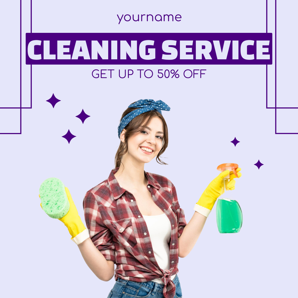 Efficient Cleaning Services Ad with Girl in Yellow Gloves Instagram AD Tasarım Şablonu
