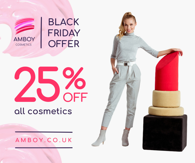 Black Friday Cosmetics Sale Lipsticks in Pink Facebook Design Template