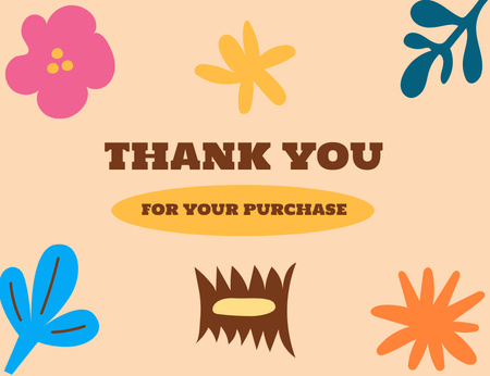 Bej Üzerine Soyut Çiçek Şekilli Teşekkür Mesajı Thank You Card 5.5x4in Horizontal Tasarım Şablonu