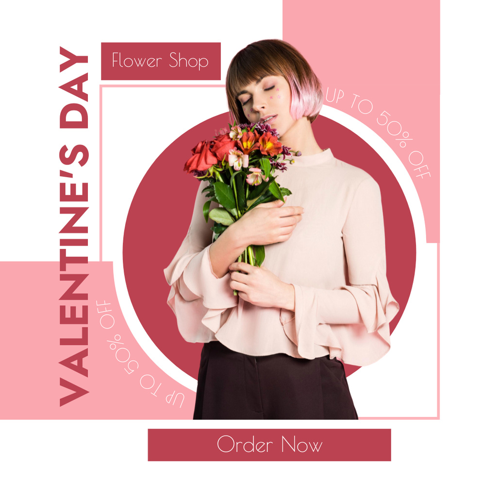 Valentine's Day Bouquet Offer Instagram AD Design Template
