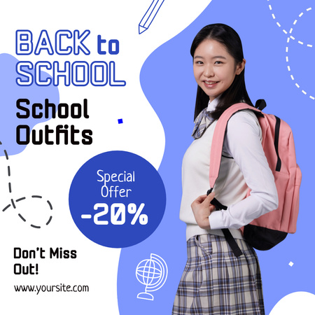 Convenient School Outfits For Kids With Discount Animated Post Design Template