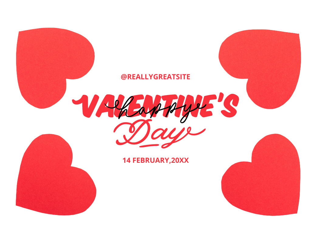 Valentine's Day Greeting with Red Hearts Thank You Card 5.5x4in Horizontal Šablona návrhu