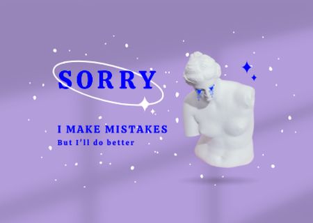 Cute Apology with Crying Antique Statue Card Modelo de Design