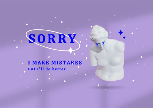 Cute Apology with Crying Antique Statue Card Tasarım Şablonu