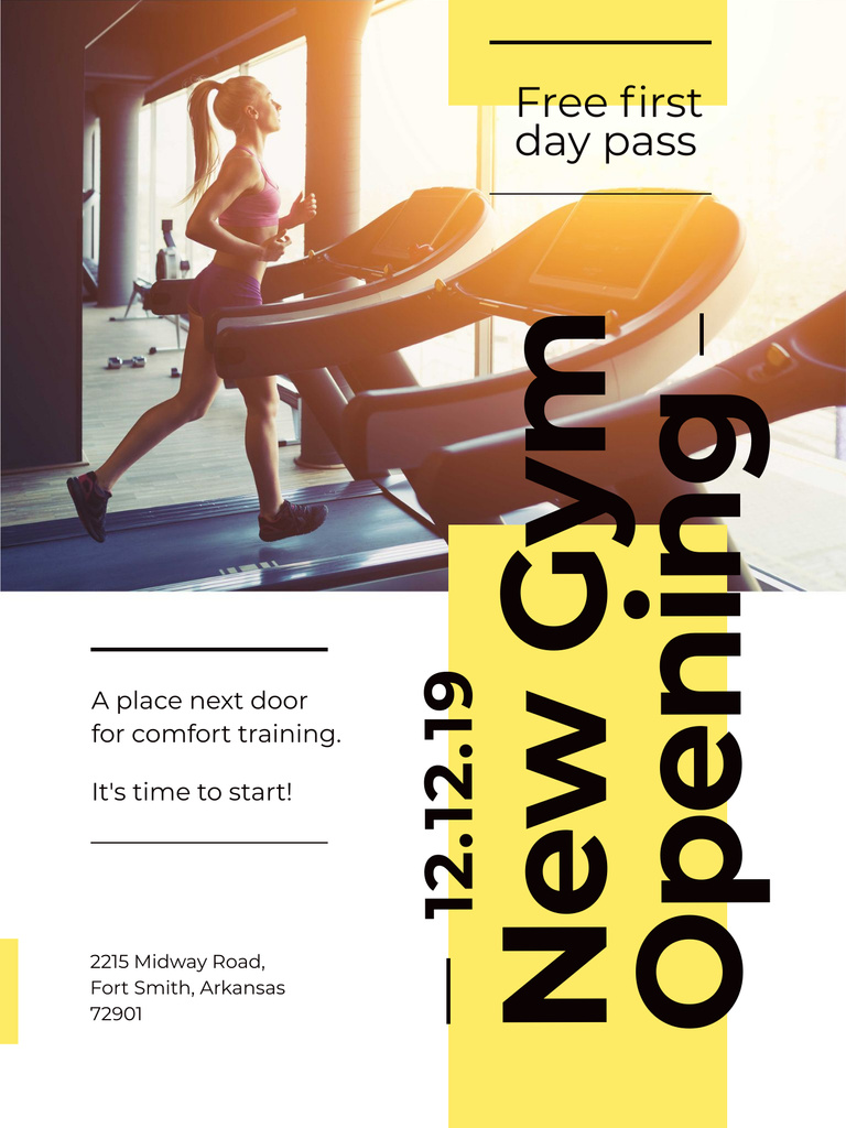 Gym Ticket Offer with Woman on Treadmill Poster US Design Template