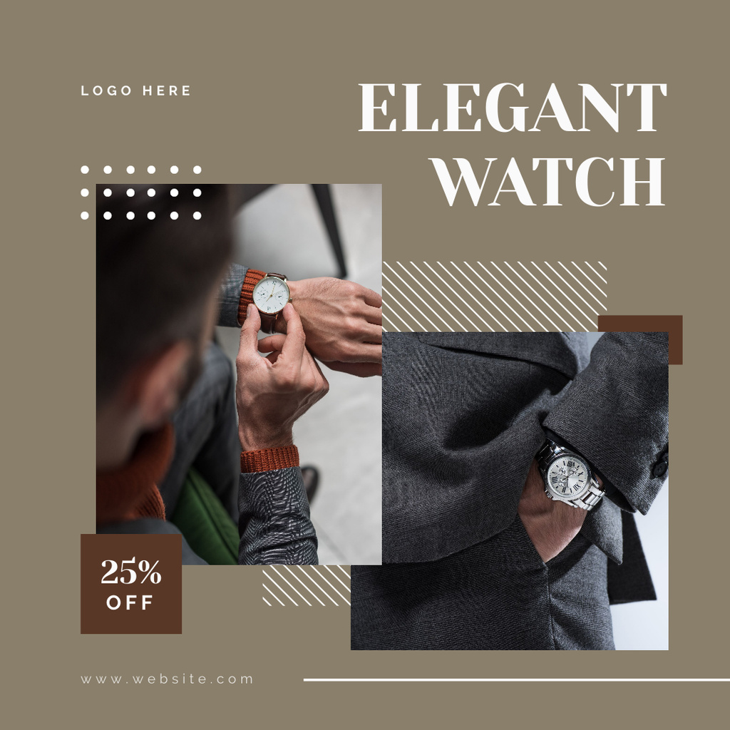 Elegant Man with Wrist Watches for New Clock Collection Anouncement  Instagram – шаблон для дизайна