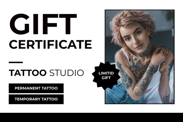 Plantilla de diseño de Permanent And Temporary Tattoos In Studio With Discount Gift Certificate 