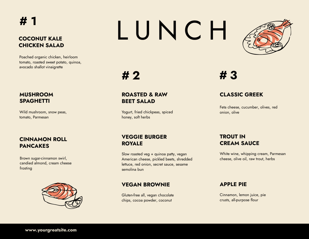 Designvorlage Lunches Offer For Cafe In Beige für Menu 11x8.5in Tri-Fold