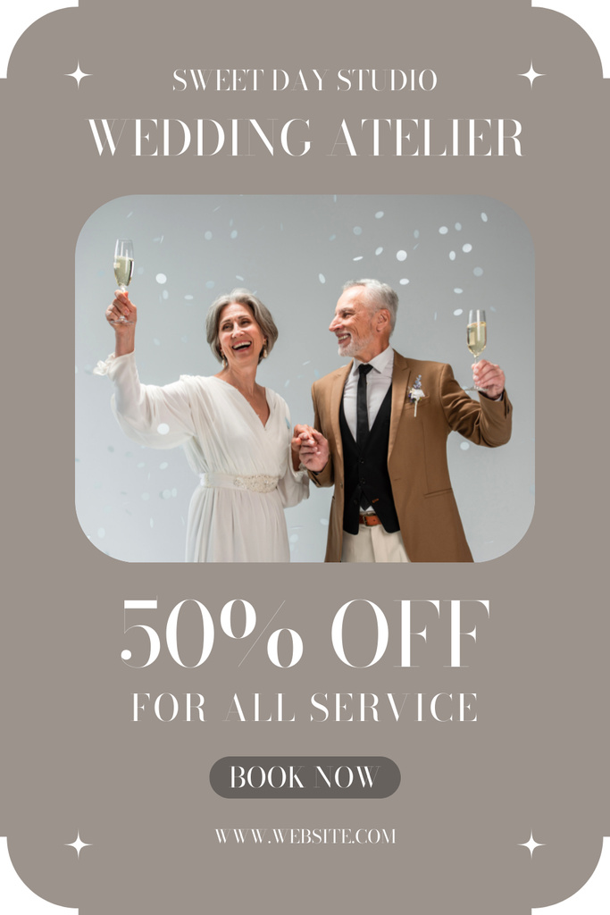 Offer Discounts on Wedding Atelier Services Pinterest Design Template