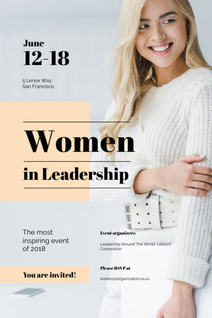Confident smiling woman at Leadership event Invitation 6x9in – шаблон для дизайна