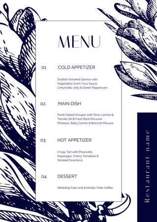 Sketch Floral Illustration on Wedding Foods List Menu – шаблон для дизайна