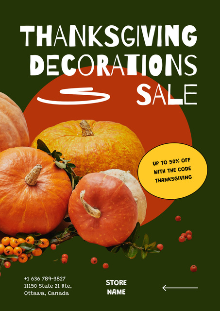 Template di design Decorative Pumpkins Sale on Thanksgiving Poster
