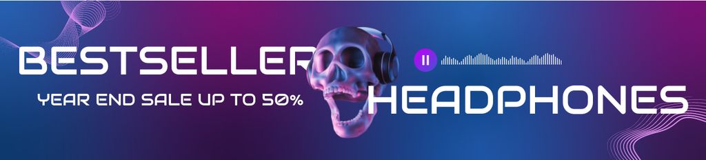Sale of Modern Headphones with Funny Skull Ebay Store Billboard Design Template