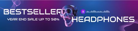 Designvorlage Verkauf von modernen Kopfhörern mit lustigem Totenkopf für Ebay Store Billboard