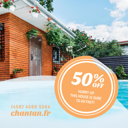 Real Estate Ad with Pool by House Instagram AD Modelo de Design