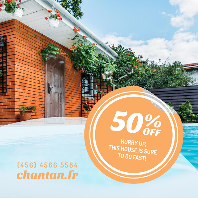 Real Estate Ad with Pool by House Instagram AD Πρότυπο σχεδίασης