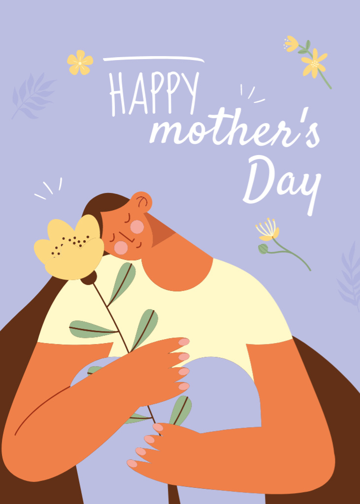 Mother's Day Holiday Greeting with Girl on Purple Postcard 5x7in Vertical – шаблон для дизайну