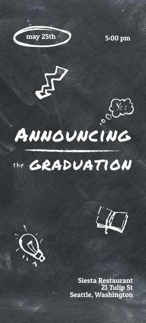 Graduation Announcement with Drawings on Blackboard Invitation 9.5x21cm Šablona návrhu