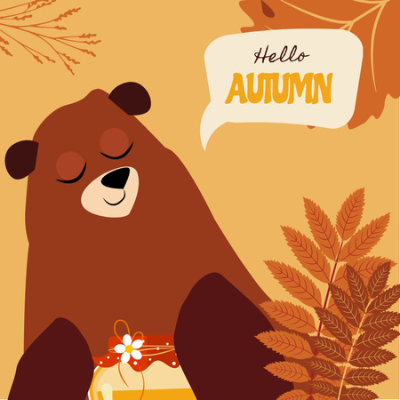 Roztomilý medvěd pozdrav na podzim Instagram Šablona návrhu