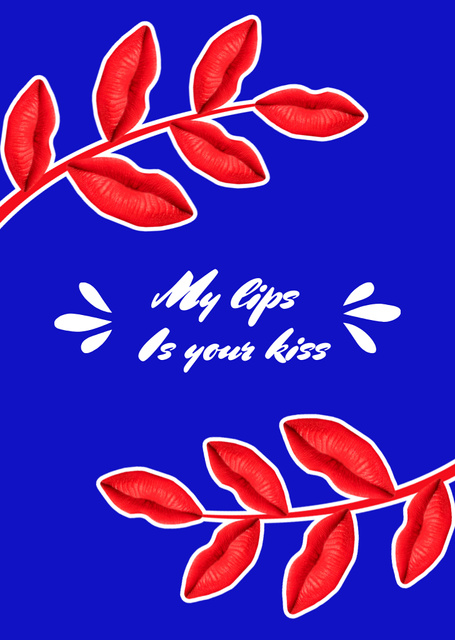 Cute Love Phrase With Red Leaves Postcard A6 Vertical Tasarım Şablonu
