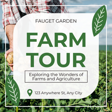 Ontwerpsjabloon van Instagram van Aankondiging van een boerderijrondleiding met boer in het veld