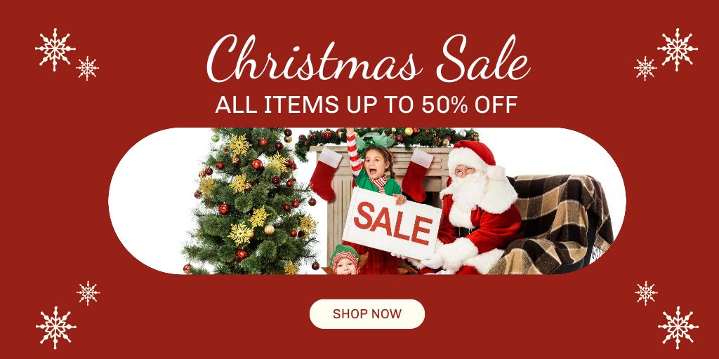Ontwerpsjabloon van Twitter van Santa Claus Offers Christmas Sale
