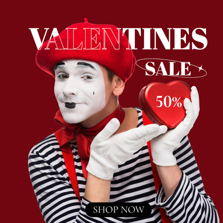 Valentine's Day Discount Announcement with Male Mime Instagram AD Design Template