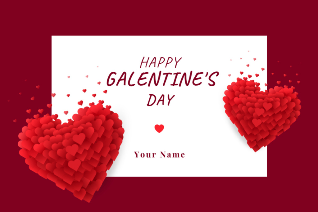 Galentine`s Day Greeting With Hearts Postcard 4x6in Šablona návrhu