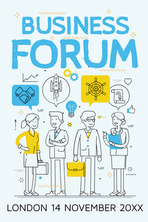 Template di design Business forum announcement with Colleagues and icons Invitation 6x9in