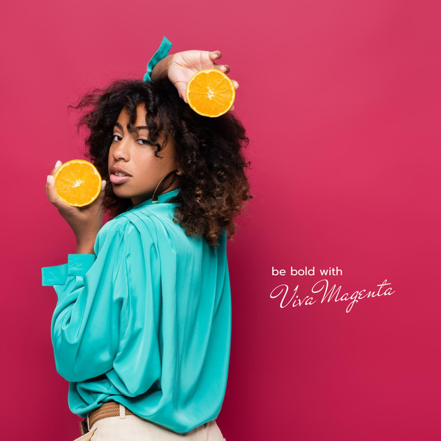 Ontwerpsjabloon van Instagram van Young Woman posing with Oranges