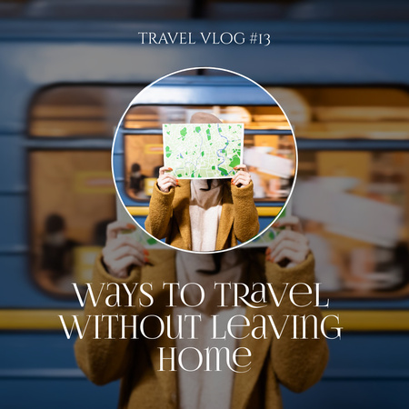 Travel Blog Promotion with Woman Showing Map Instagram Modelo de Design