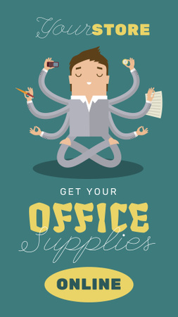 Office Supplies Store Ad with Meditating Businessman Instagram Video Story – шаблон для дизайну