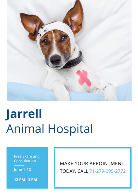 Animal Hospital Ad with Cute Injured Dog Flyer A4 Design Template