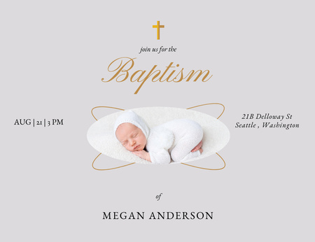 Keresztelő szertartás aranyos újszülötttel Invitation 13.9x10.7cm Horizontal tervezősablon
