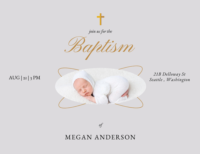 Baptism Ceremony With Cute Newborn Invitation 13.9x10.7cm Horizontal Šablona návrhu