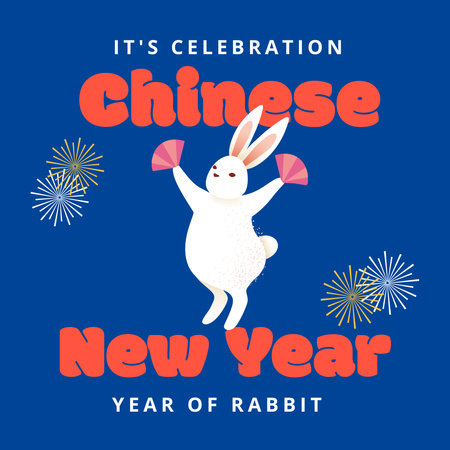 Chinese New Year Holiday Greeting with Funny Rabbit Instagram Design Template