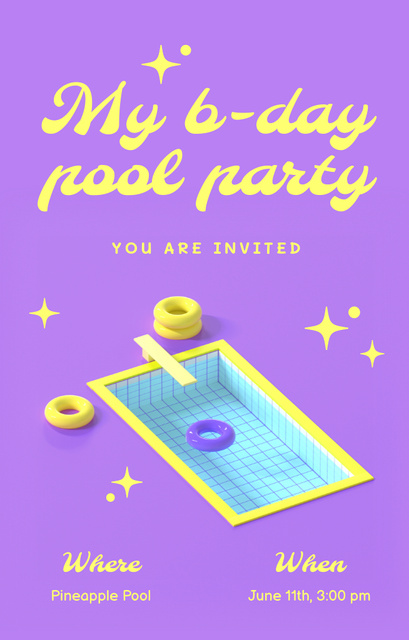 Birthday Pool Party Announcement Invitation 4.6x7.2inデザインテンプレート