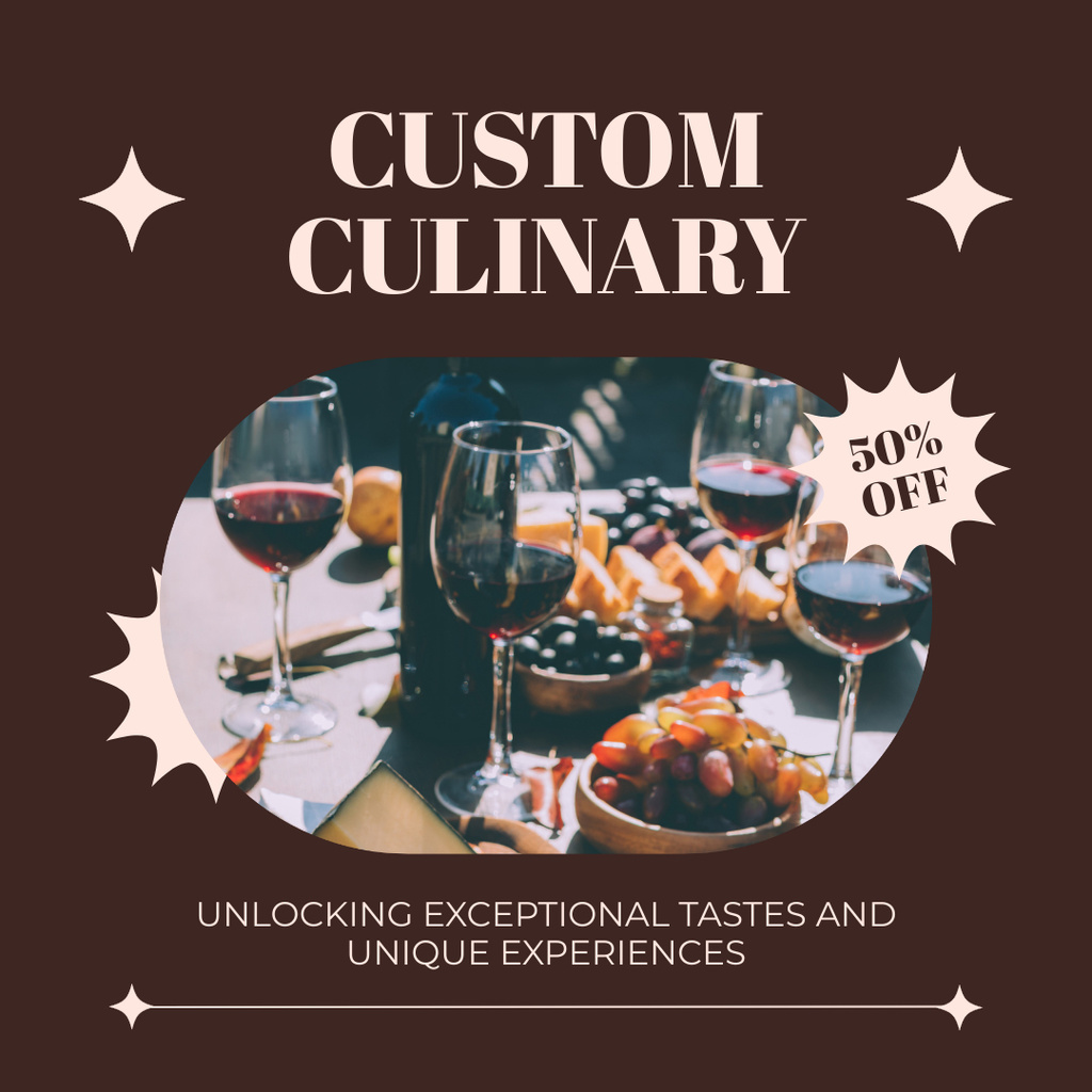 Catering Services with Delicious Food and Wine on Table Instagram Šablona návrhu