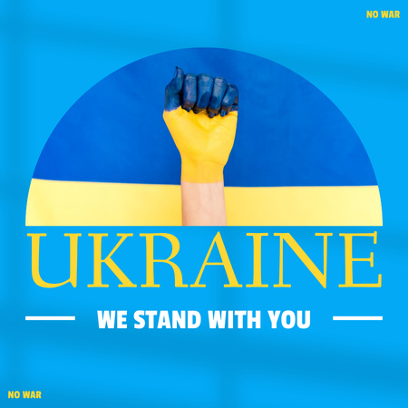 Állj Ukrajnával a zászlón lévő kéz képével Instagram tervezősablon