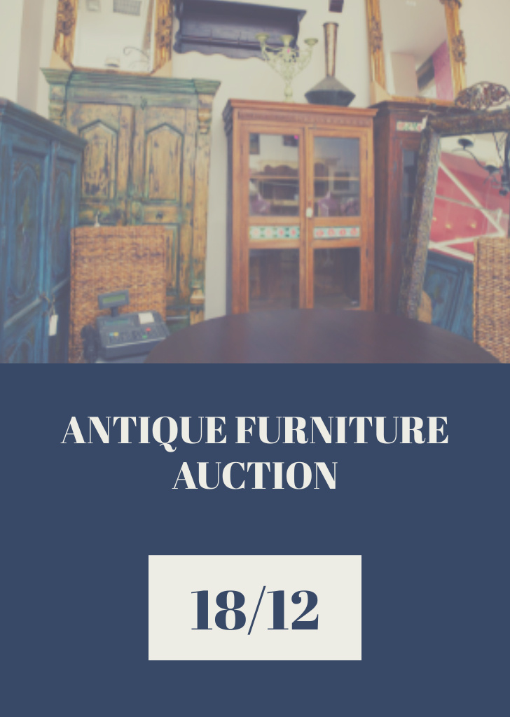 Antique Furniture And Artworks Auction Announcement Postcard A6 Vertical Πρότυπο σχεδίασης